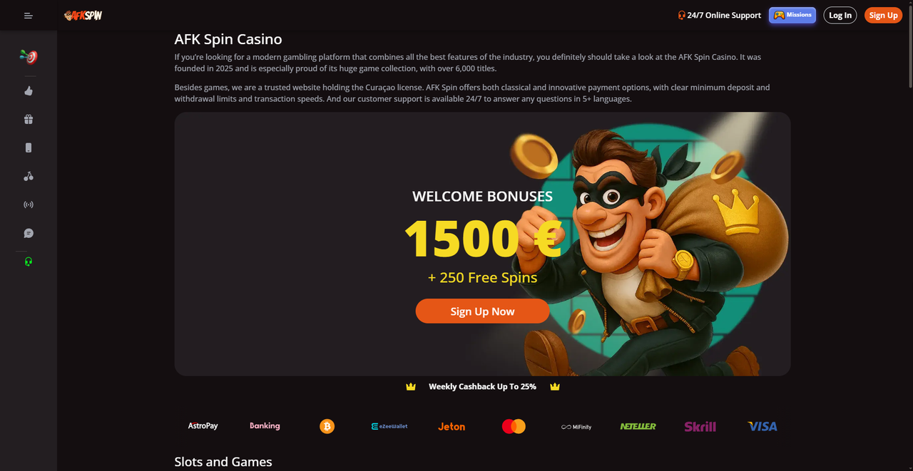 Afkspin Casino – Krypto-freundliches Casino mit Sofortauszahlungen Casino
